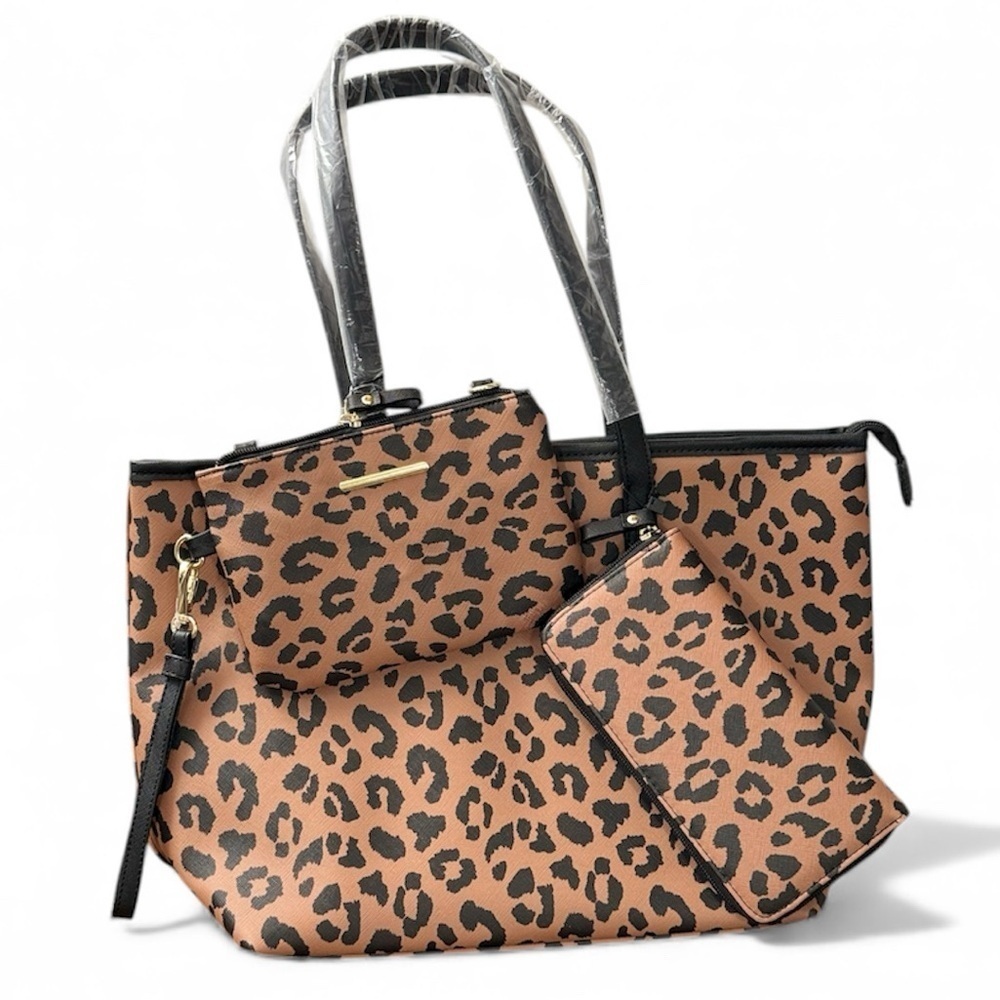 Leopard Print Tote, Wrislet/Crossbody, and Wallet Set
